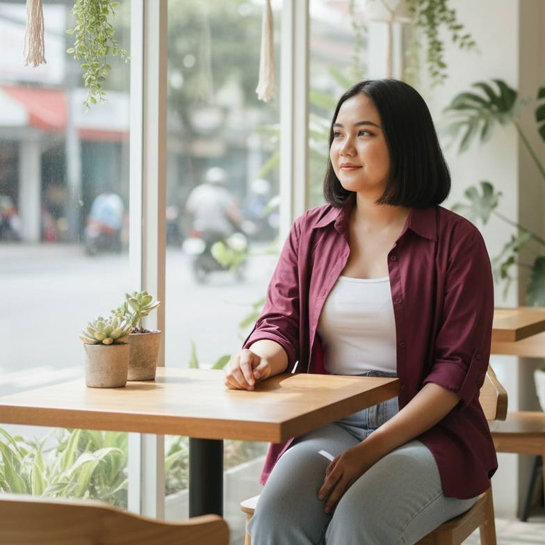 Dinzlie Kemeja Atasan Wanita Bahan Poplin Premium Warna Burgundi