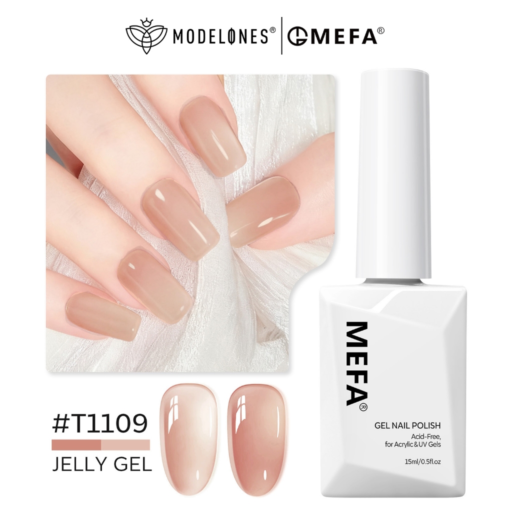 MEFA jelly nail gel , 15ML Ice Glass nail gel jelly/Kilau es transparan gradasi pink nude dan pink n