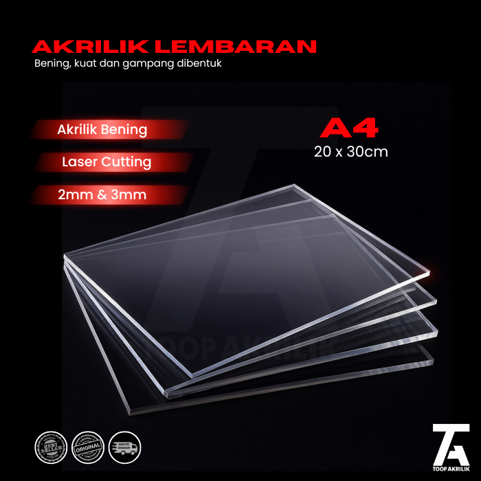 AKRILIK LEMBARAN BENING A4 TEBAL 2MM & 3MM