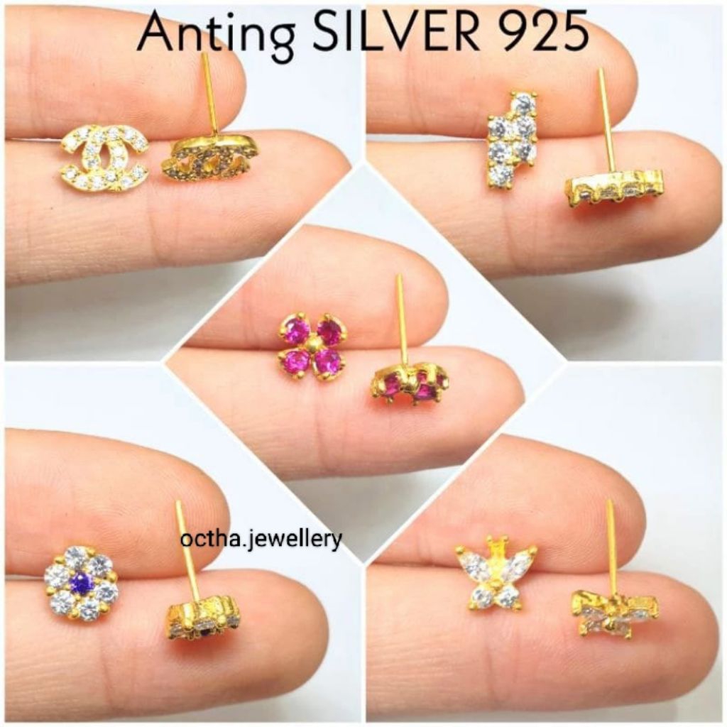 Giwang Tusuk Dewasa Perak Asli 925 Lapis Emas