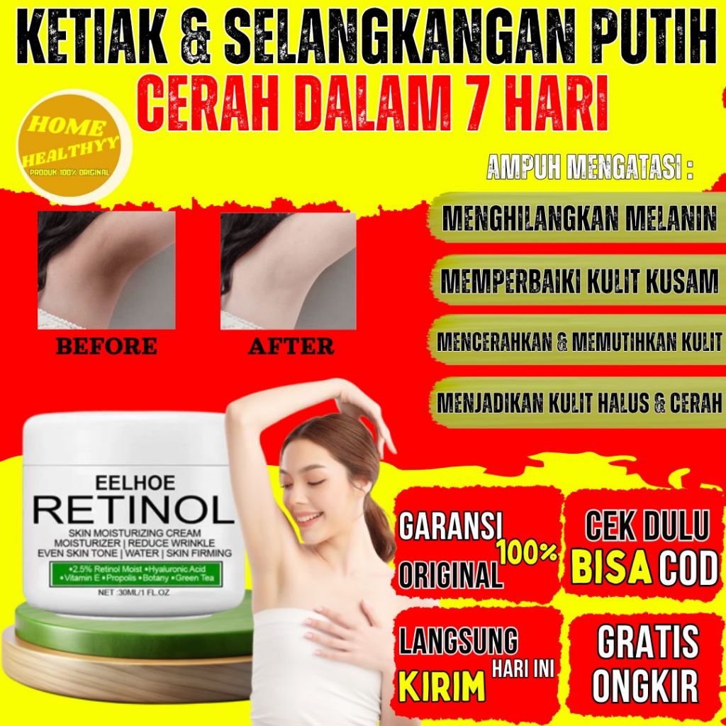 Eelhoe Retinol Whitening Cream Original Krim Pemutih Ketiak Selangkangan Miss V Leher Siku Lutut Lip