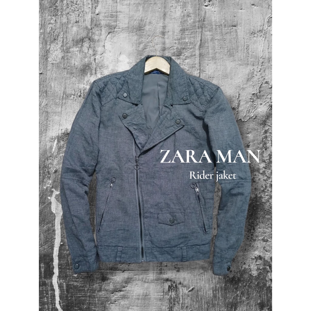 Rider jaket Zara man model ramones bahan katun linnen adem second preloved