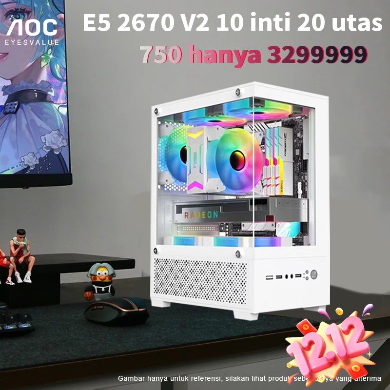 AOC PC Intel 12 Core Pc gaming full set desktop komputer kantor, mesin perakitan desain, mendukung W
