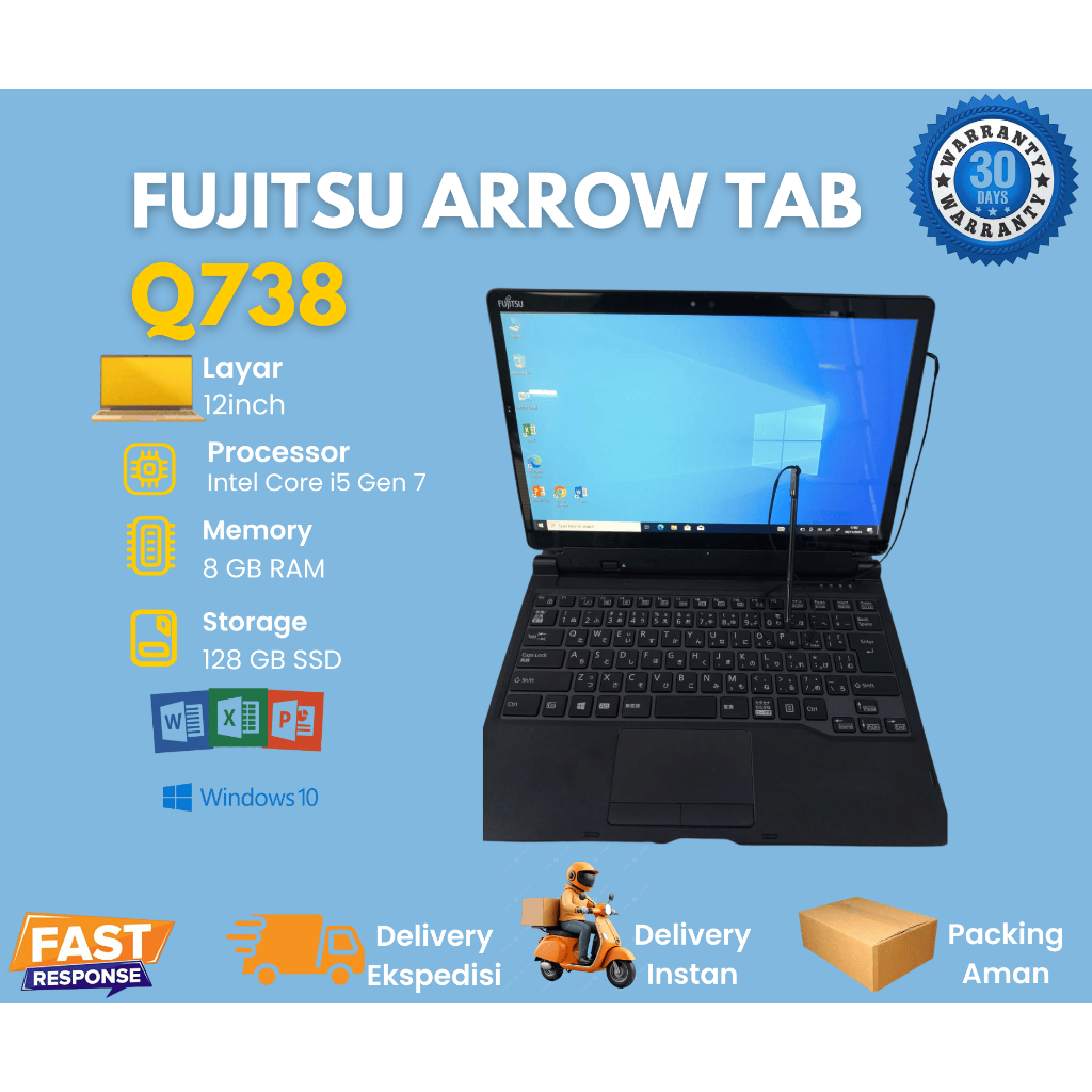 Fujitsu Tablet 2in1 Q738 Processor Intel Core i5 Gen 8 Ram 8GB SSD 128GB 12.5"