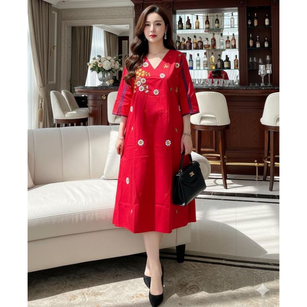 DRESS KATUN STRETCH BORDIR TEBAL JUMBO