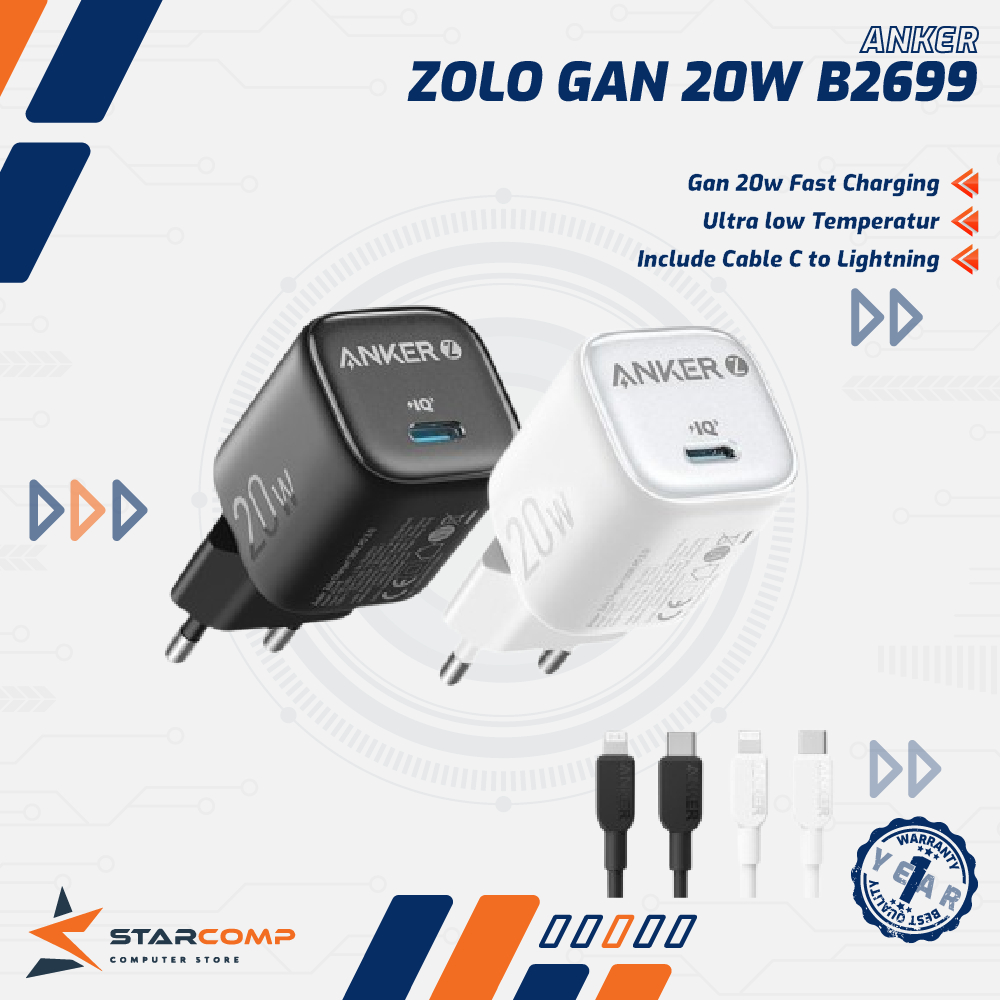 ANKER Zolo Charger 20W With USB Type C to Lightning Cable B2699