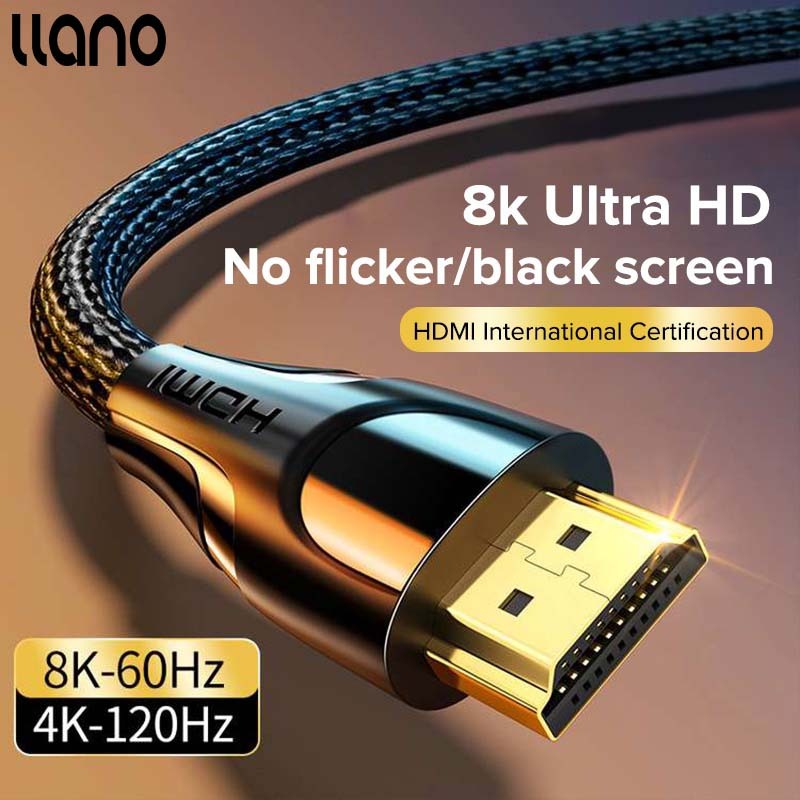 LLANO Kabel HDMI To HDMI 8K 2.1 3D Braided cable  60hz/144hz Ultra High Speed Transmission Cable 48G