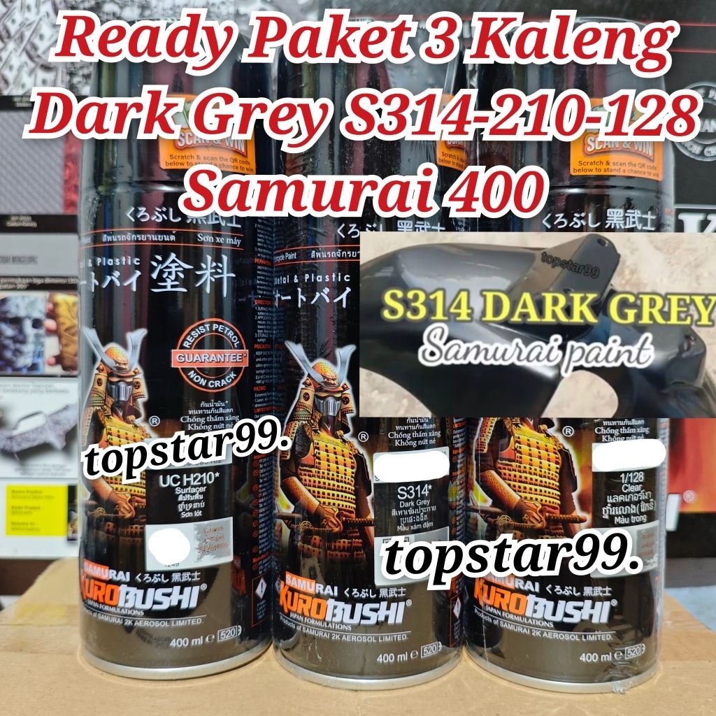 Pilok Pylox Cat Samurai Paket 3 Kaleng Dark Grey S314 Abu Tua Metalik 314 Epoxy Surfacer 210 Clear 1
