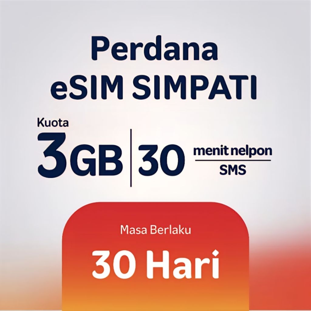 Perdana eSIM SIMPATI PraBayar Telkomsel - Bulanan 30 Hari 3GB Kuota Nasional