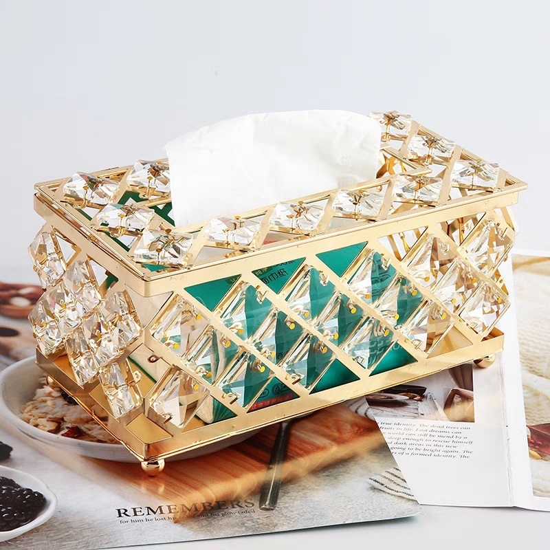 Kotak Tisu Mewah Kristal Emas/Krom dengan Desain Bunga, Wadah Tisu Meja Ruang Tamu Elegan