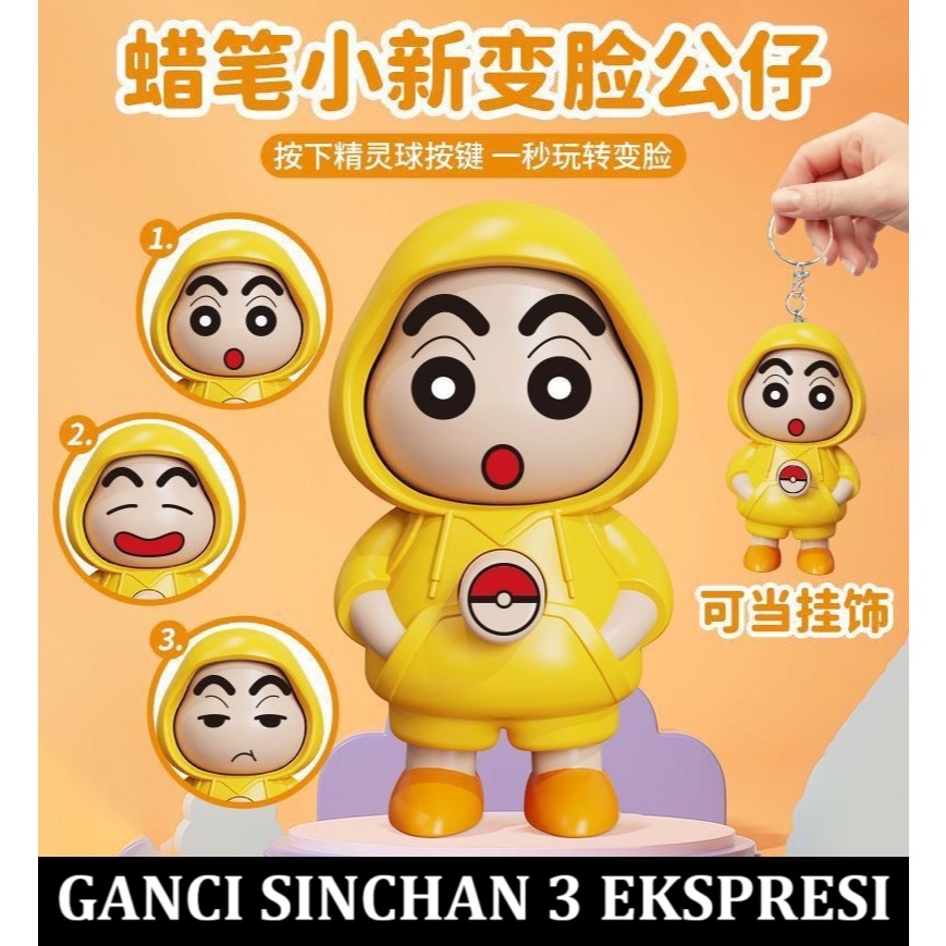 Mainan gantungan kunci crayon sinchan tekan berubah gambar muka wajah mimik ekspresi original import