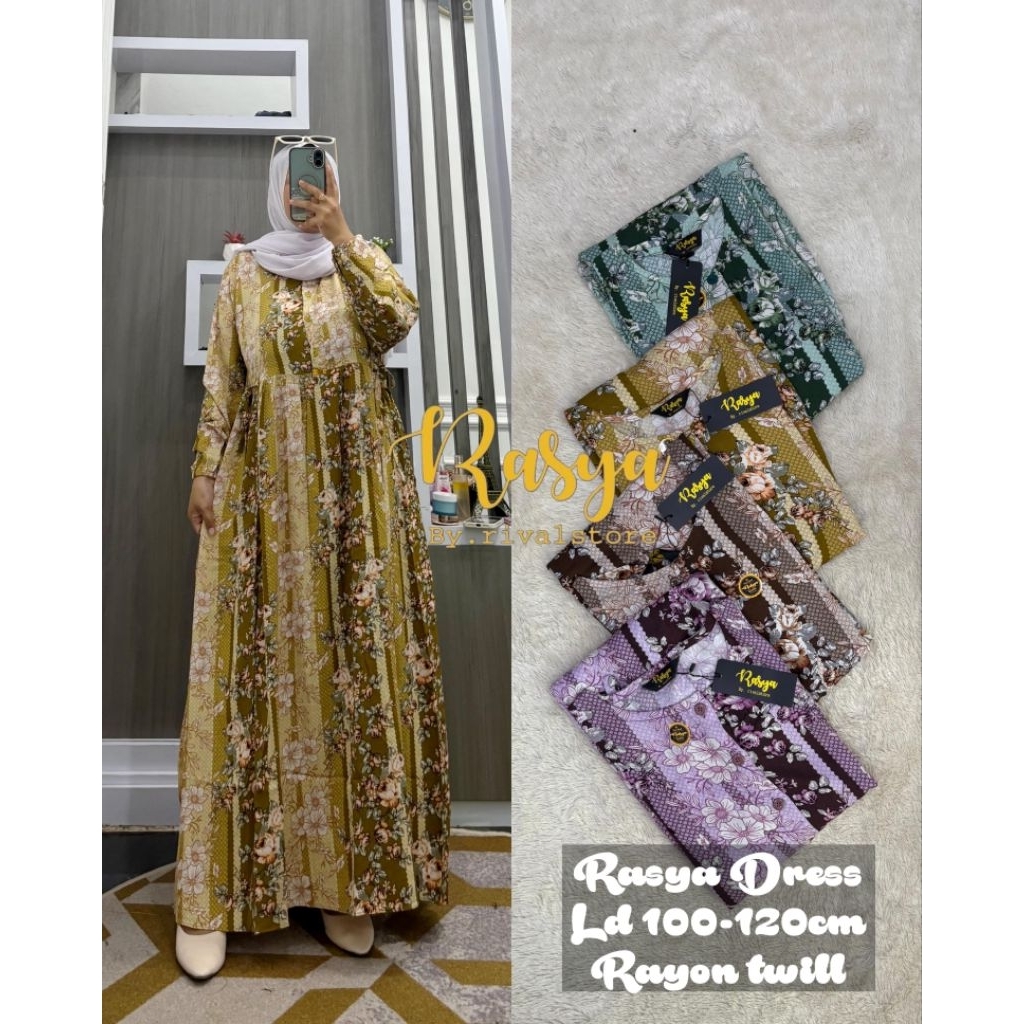 Midi Dress Rasya Jumbo Rayon Twill Premium Dress Midi Wanita Kekinian