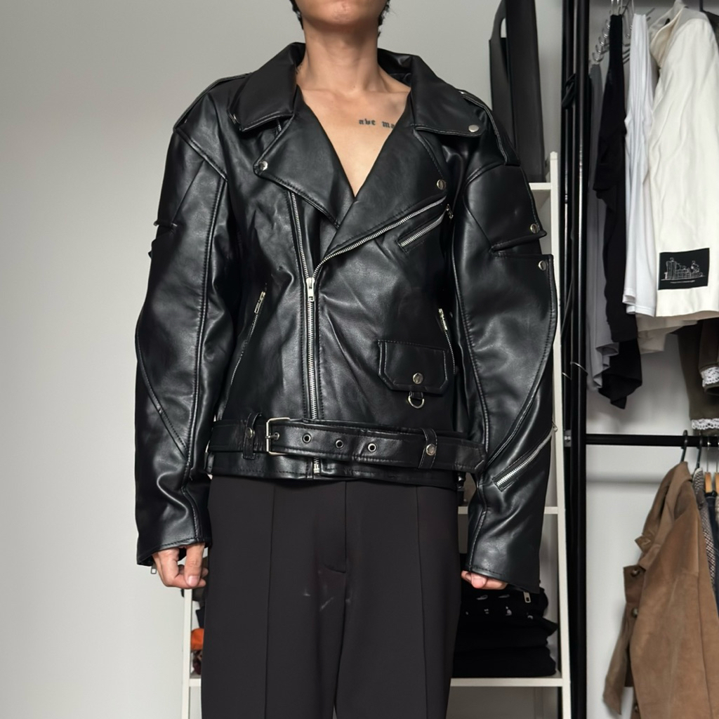 Official Tagged Leather Biker Jacket Black