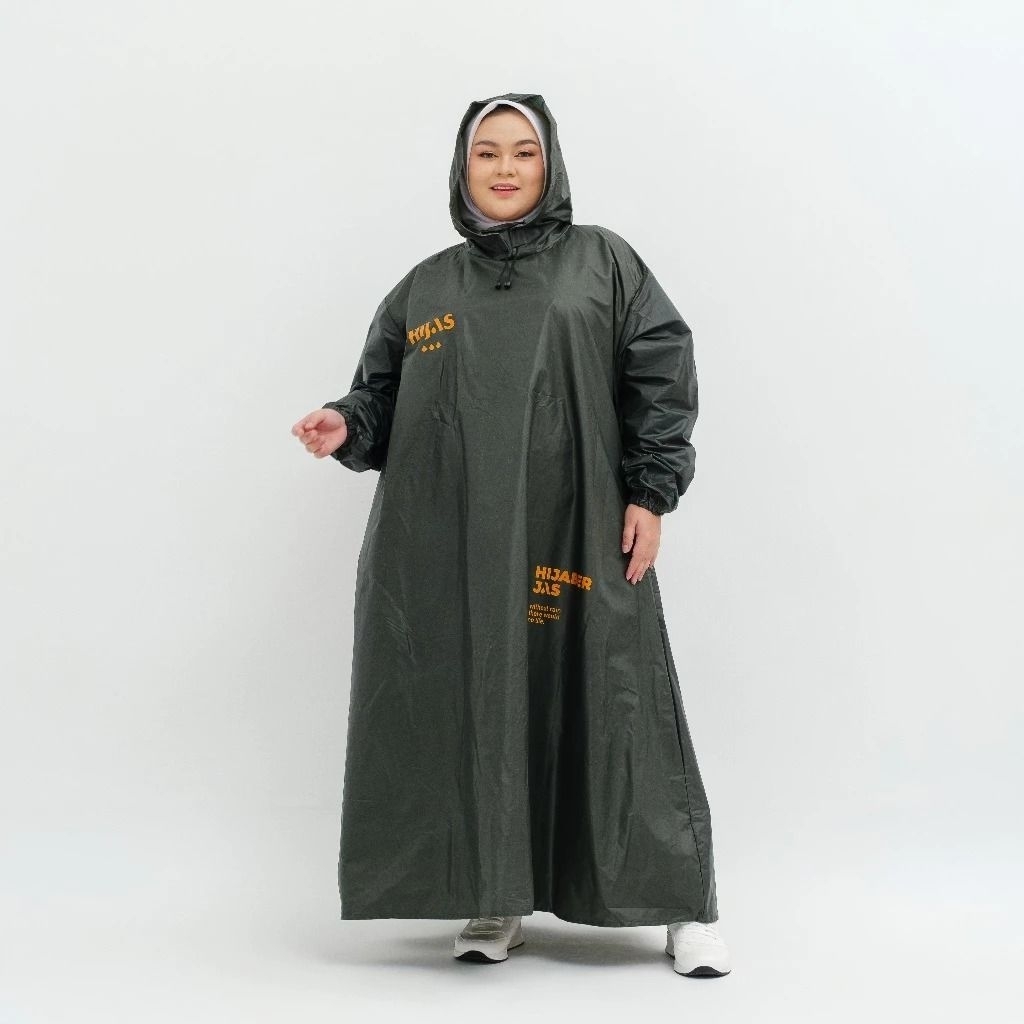 Jas hujan Gamis Mantel Ukuran Jumbo 110 kg 5xl Hijas Hoodie muslimah