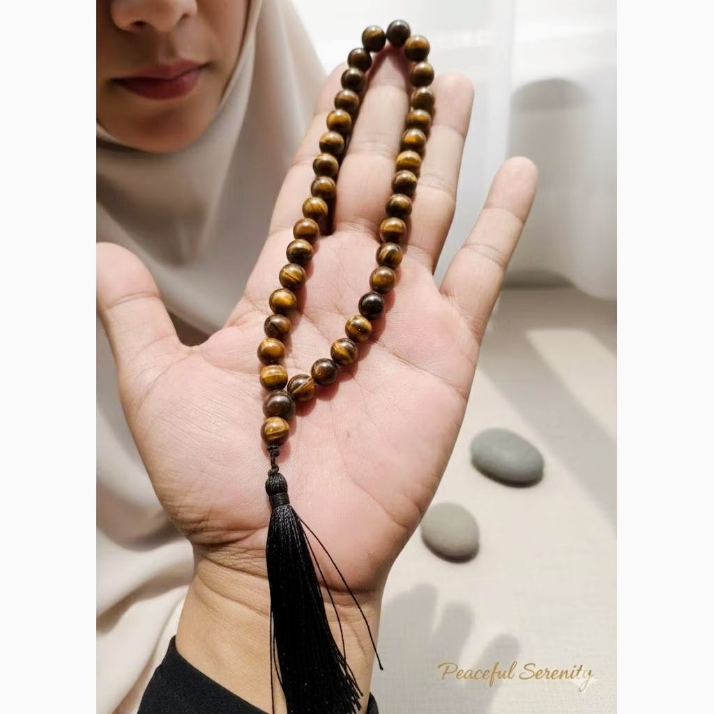 Tasbih 33 Butir Batu Akik Tiger Eye Natural 8mm Terbaik