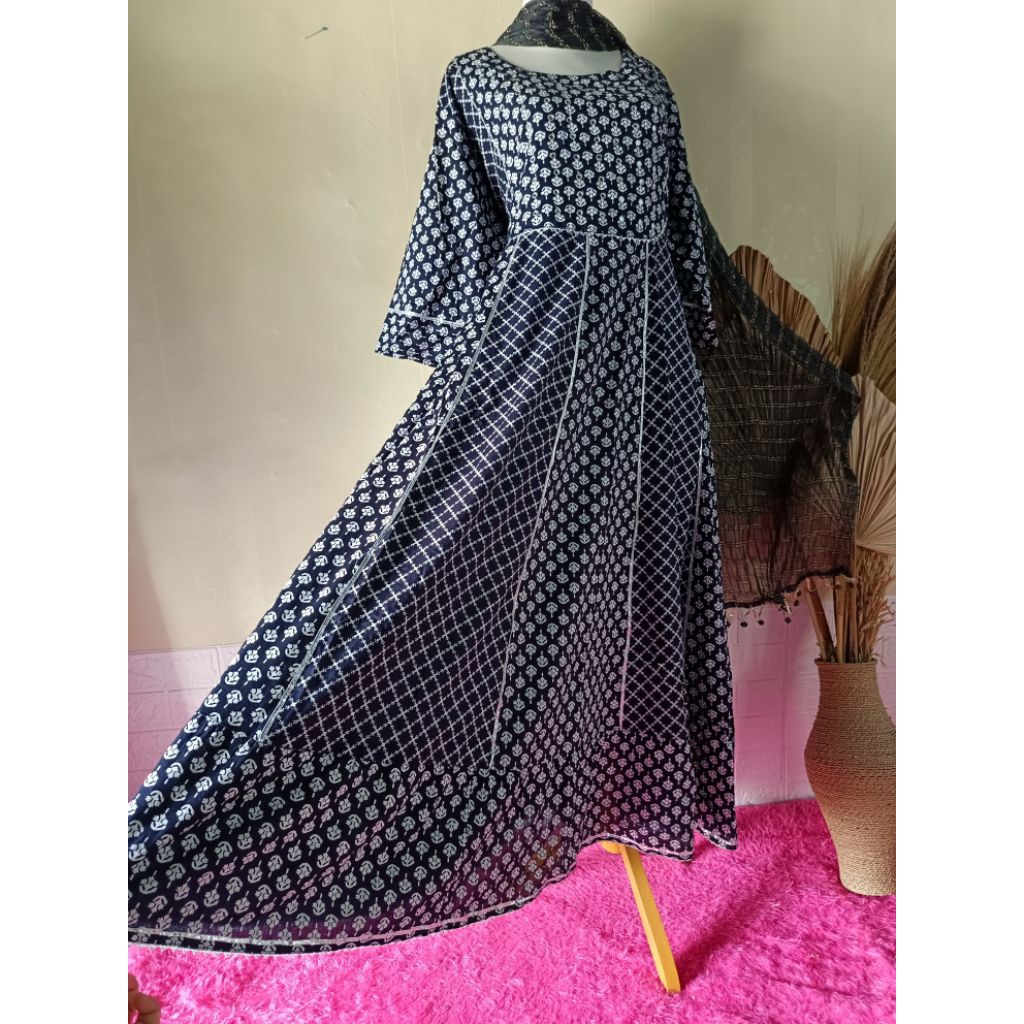 BAJU INDIA/ ANARKALI PO SET SELENDANG/ NAVY MEGAR ADEM