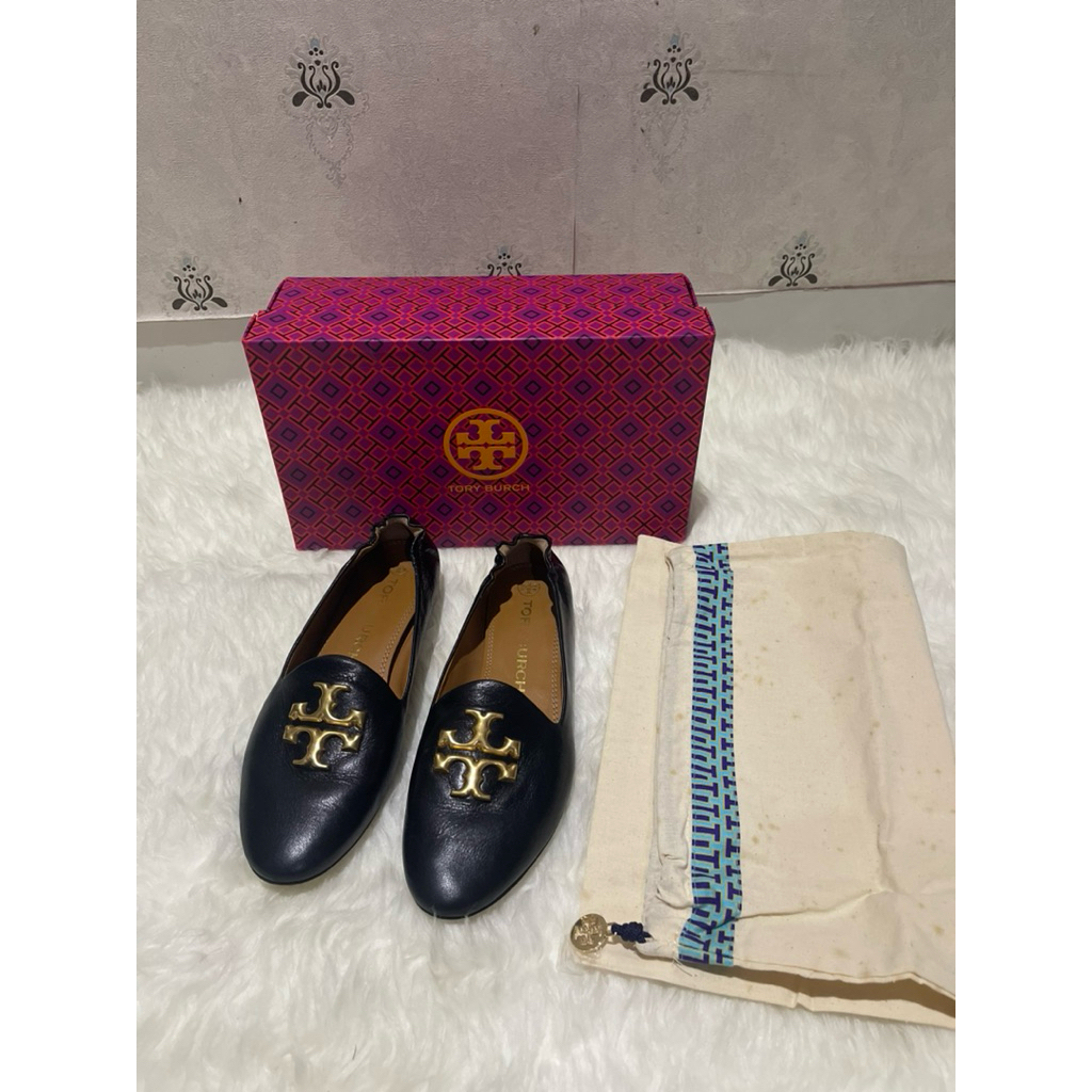 SEPATU TORY BURCH LOAFER ELEANOR GOAT LEATHER HITAM BLACK GHW
