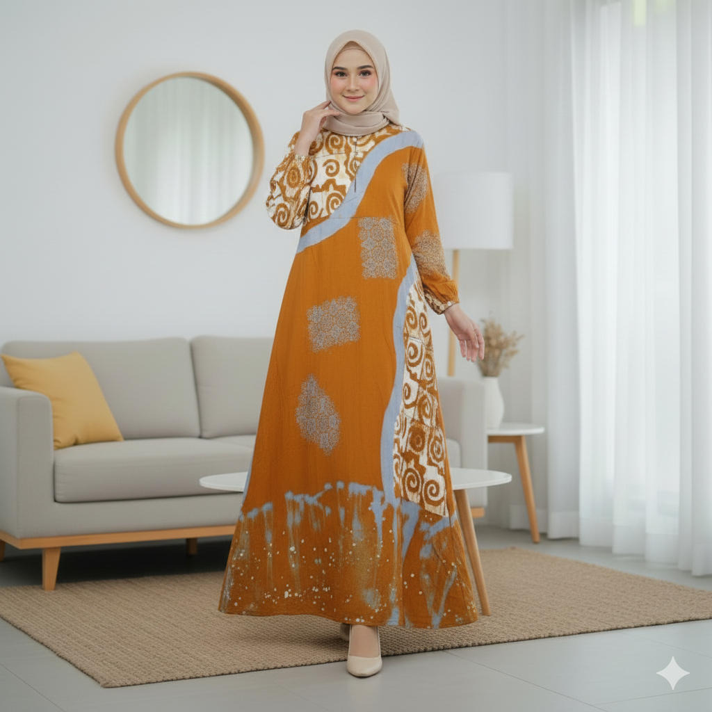 Baju Gamis Nayra Wanita Batik Cap Pekalongan Rayon Twill Busui Kondangan Kekinian