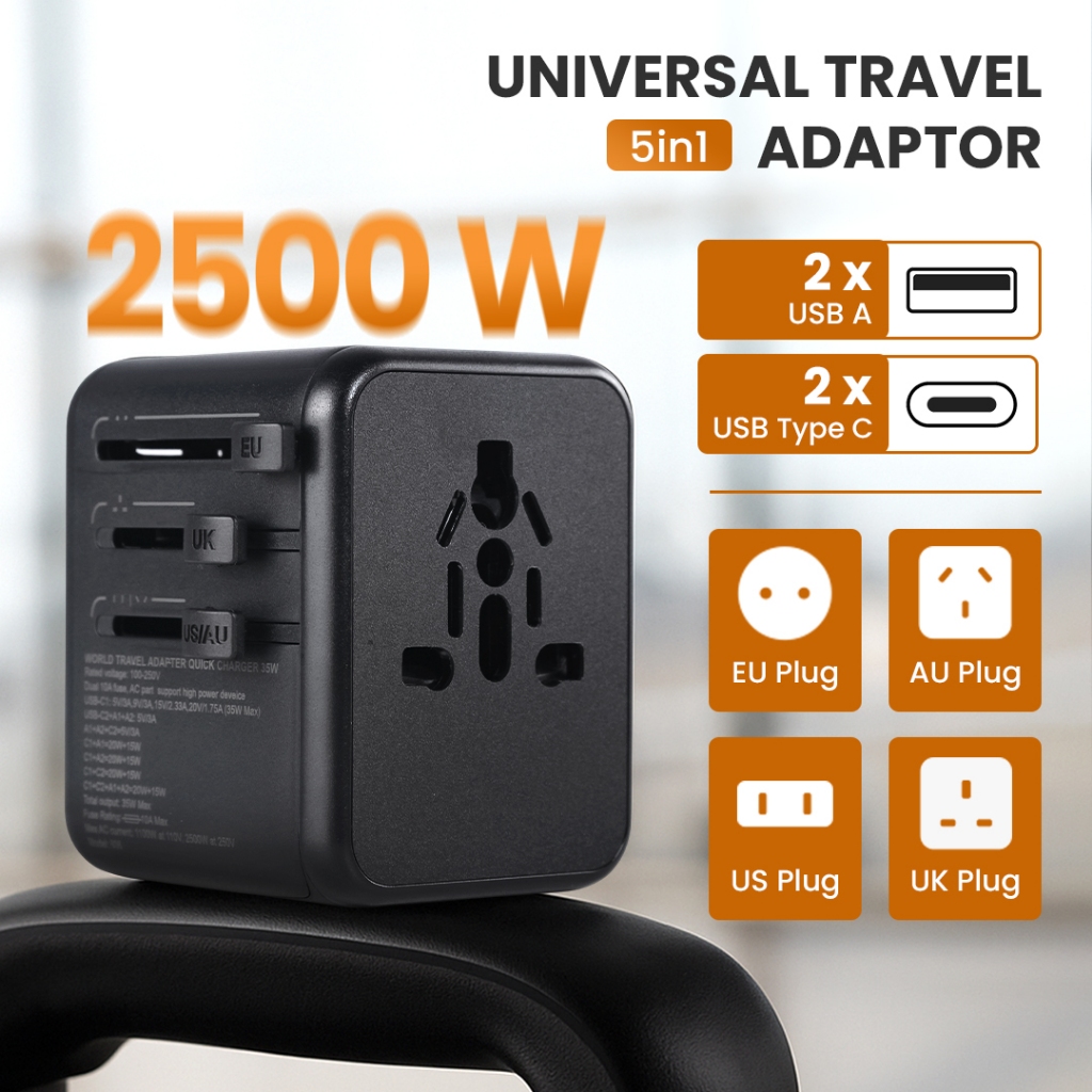 Yourfavproduct YuHome Universal Travel Adaptor Multi Port Type C UK EU USA GaN 35W - 606 WD37