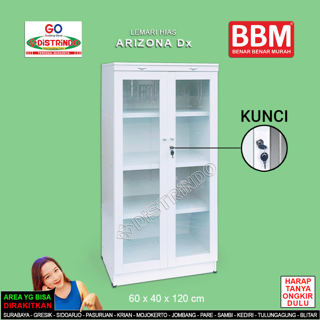 Promo Lokal - Bufet Lemari Hias Etalase Pintu Kaca + Kunci Rak Tebal Bisa untuk Buku Tas Kosmetik