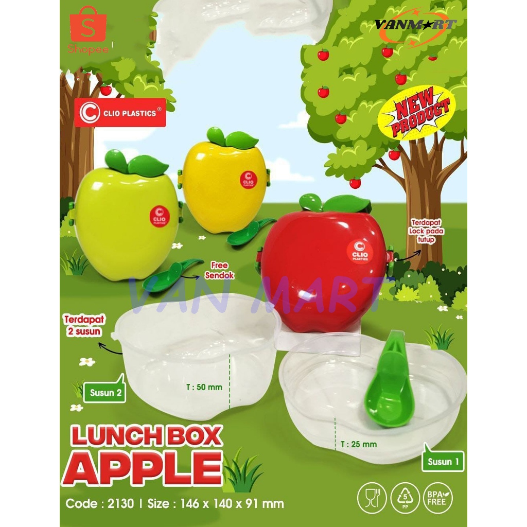Lunch Box 2 Susun Apple / Tempat Makan Anak / Kotak Bekal Buah