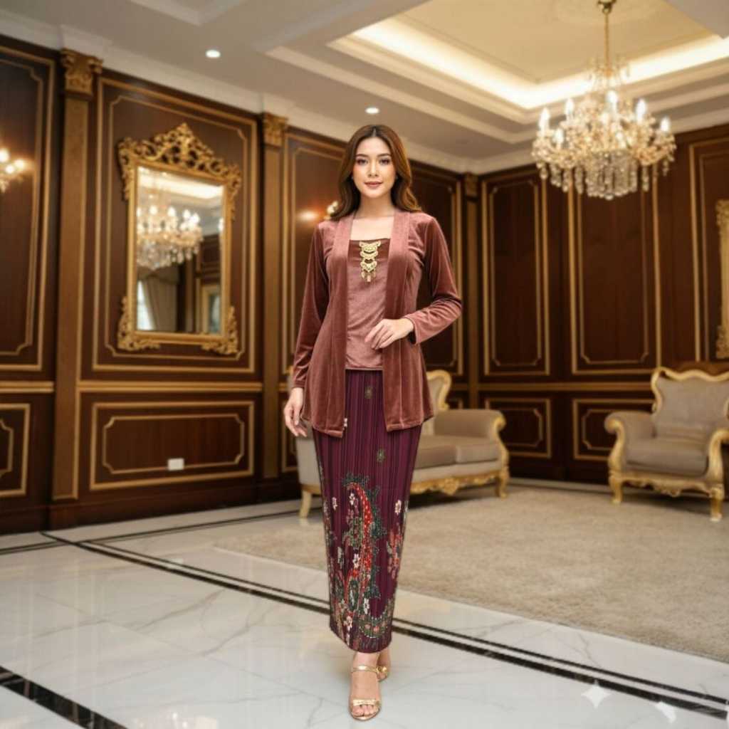 alfa_batik  Set Kebaya Kutubaru Bludru Rok Plisket Kutubaru Bludru Modern Kebaya Kutubaru Kartini