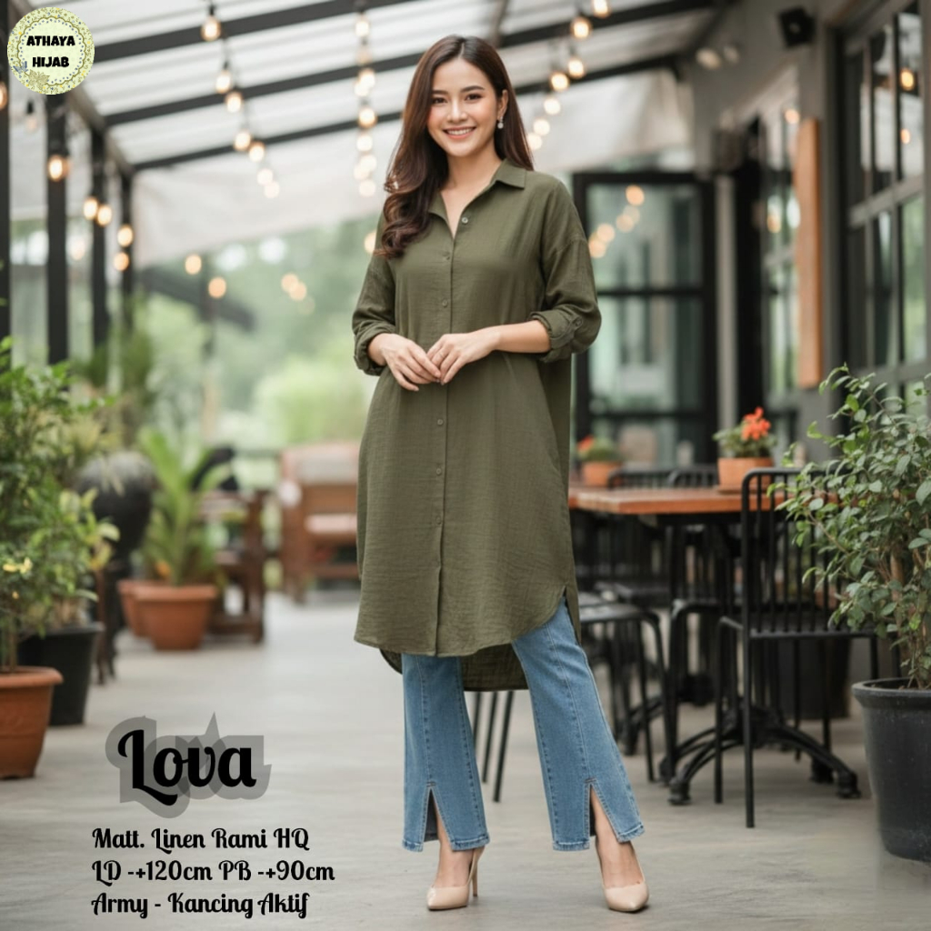 Lova Tunik Original Athaya Hijab Matt Linen Rami Atasan Tunik Lova Athaya Tunik Wanita High Quality