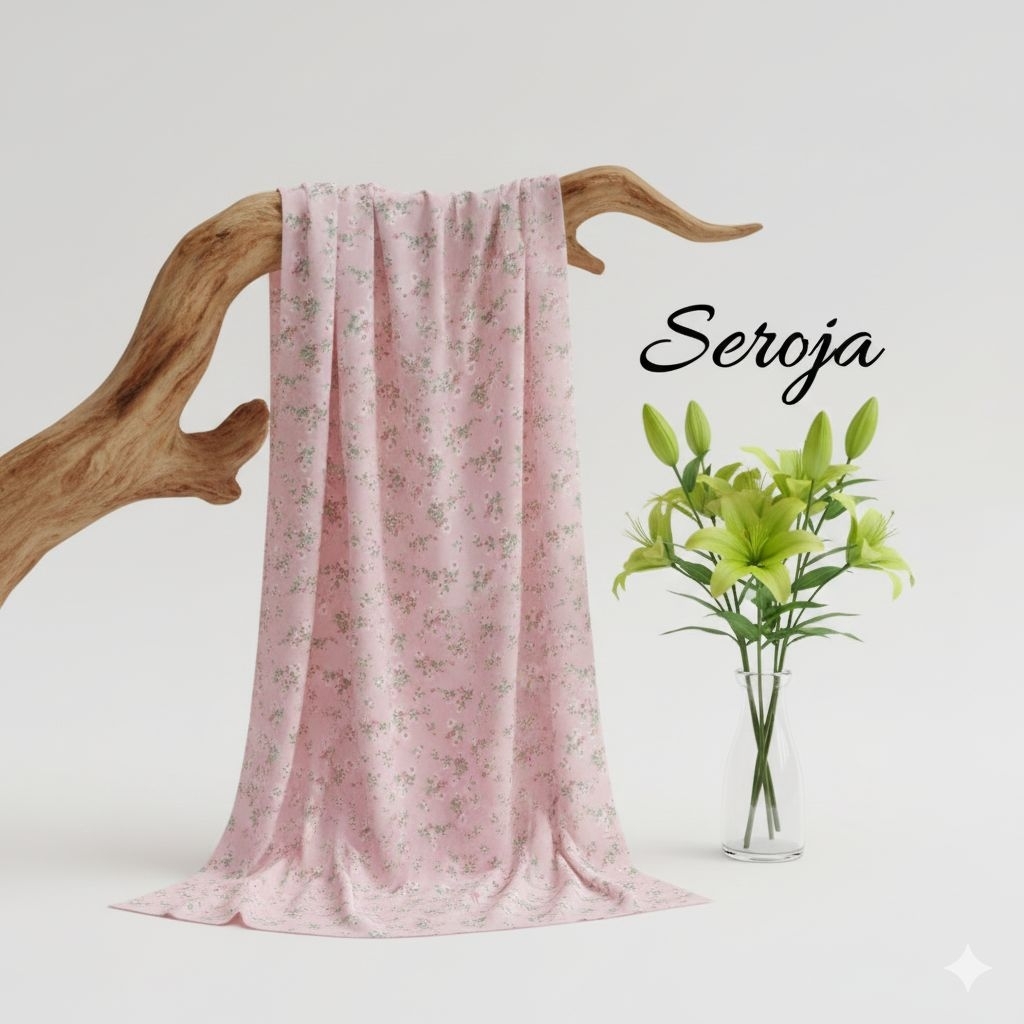 Kain Sifon Ceruti Premium Motif Bunga Kecil Ditsy Floral Pink Muda | Bahan Gamis Dress Blouse Metera