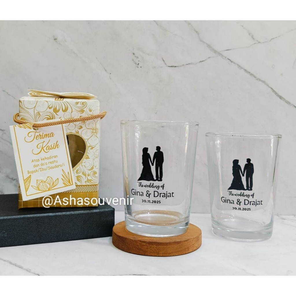 GELAS LU CUSTOM KEMAS BOX / SOUVENIR WEDDING GELAS LU CUSTOM KEMAS BOX / GELAS KACA CUSTOM