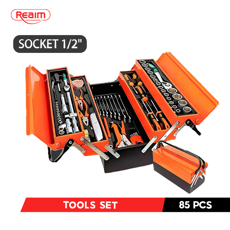 REAIM Kunci Set Lengkap 85PCS Tool Box Set Lengkap Tool Box Kunci Shock Set Alat Multifungsi
