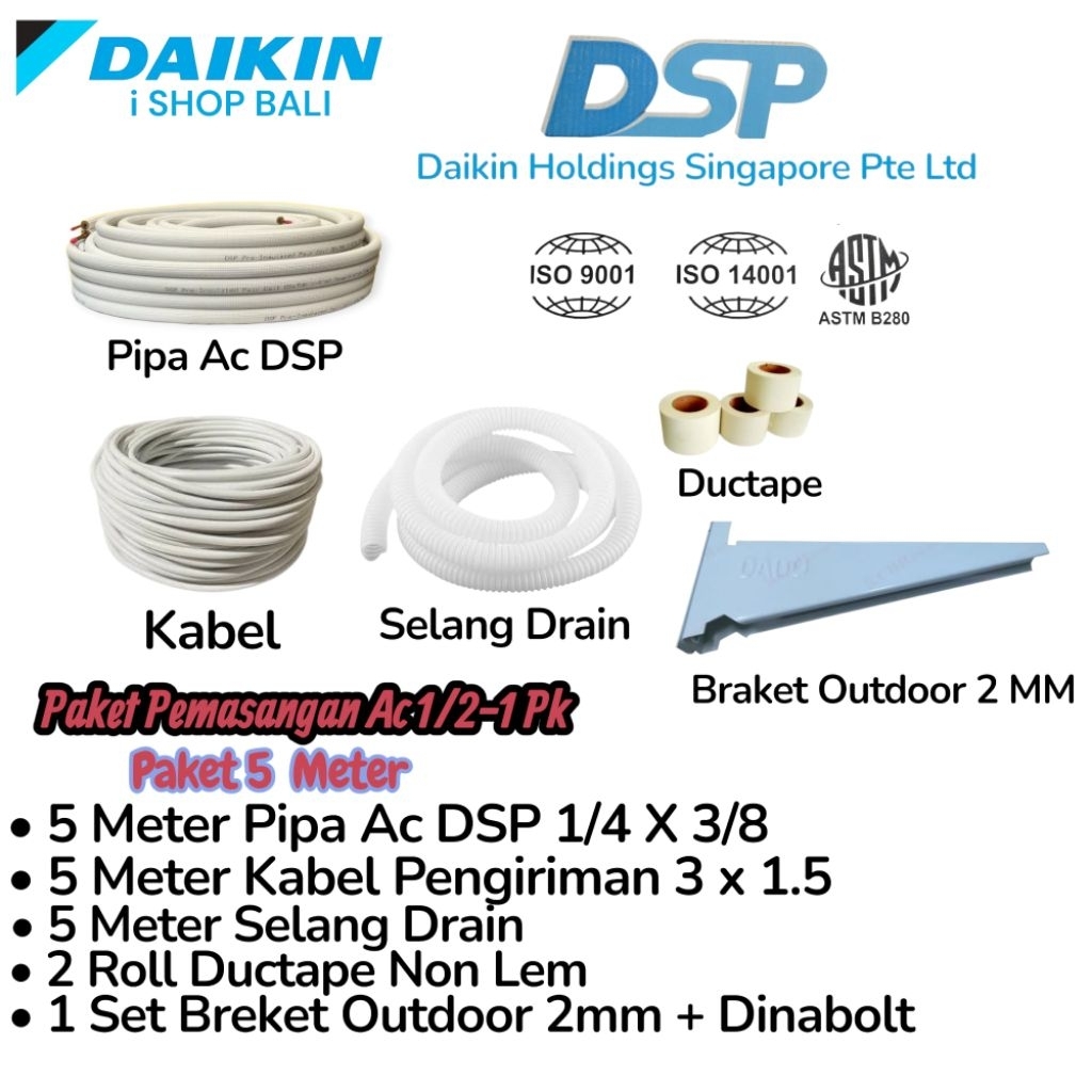 Paket Pipa Daikin DSP 5 Meter Paket Lengkap Matrial Pemasangan Ac 1/2-1 Pk Menggunakan Pipa Daikin D