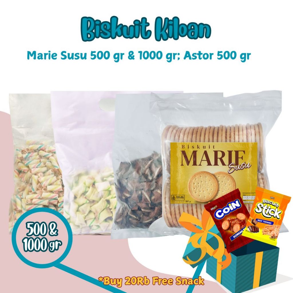 BISKUIT MARIE SUSU 500 Gr, 1000 Gr & ASTOR Biskuit Kemasan Kiloan
