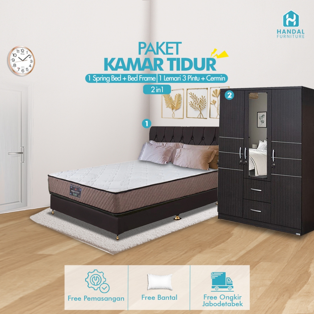Termurah Paket Kamar Tidur 2in1 Hemat Set Elite Serenity Superstar + Lemari 3Pt Walnut