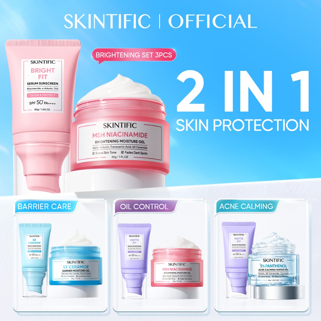 SKINTIFIC - 2PCS Skin Protection Set | Moisturizer + Sunscreen SPF50+ PA++++ Brightening Tone-up Oil
