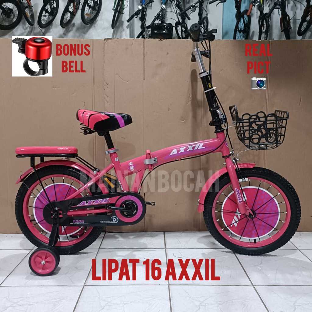 Sepeda Lipat Anak 16 Inch Axxil 616 Keranjang Besi Sepeda Anak Lipat Terbaru
