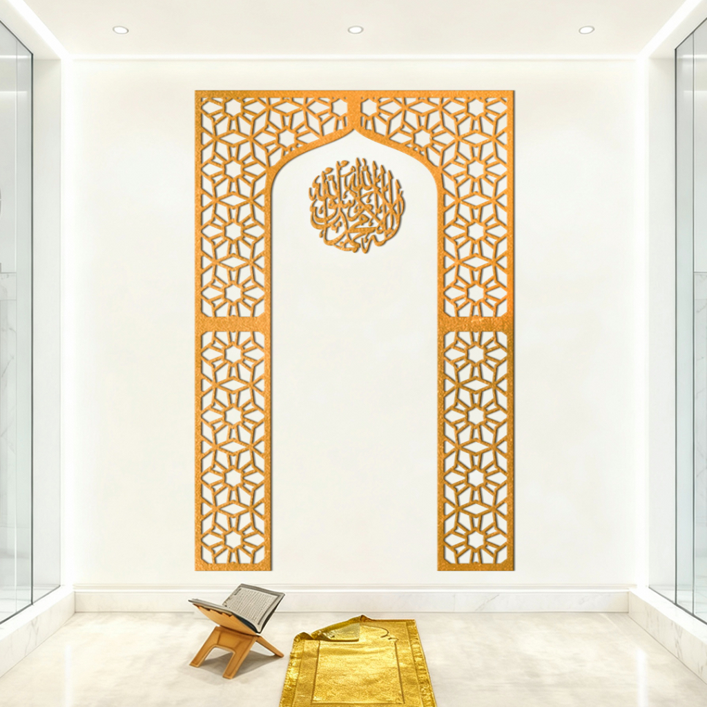 walldecor kayu mihrab musholla rumah - walldecor mihrab ruang sholat - pajangan kayu mihrab