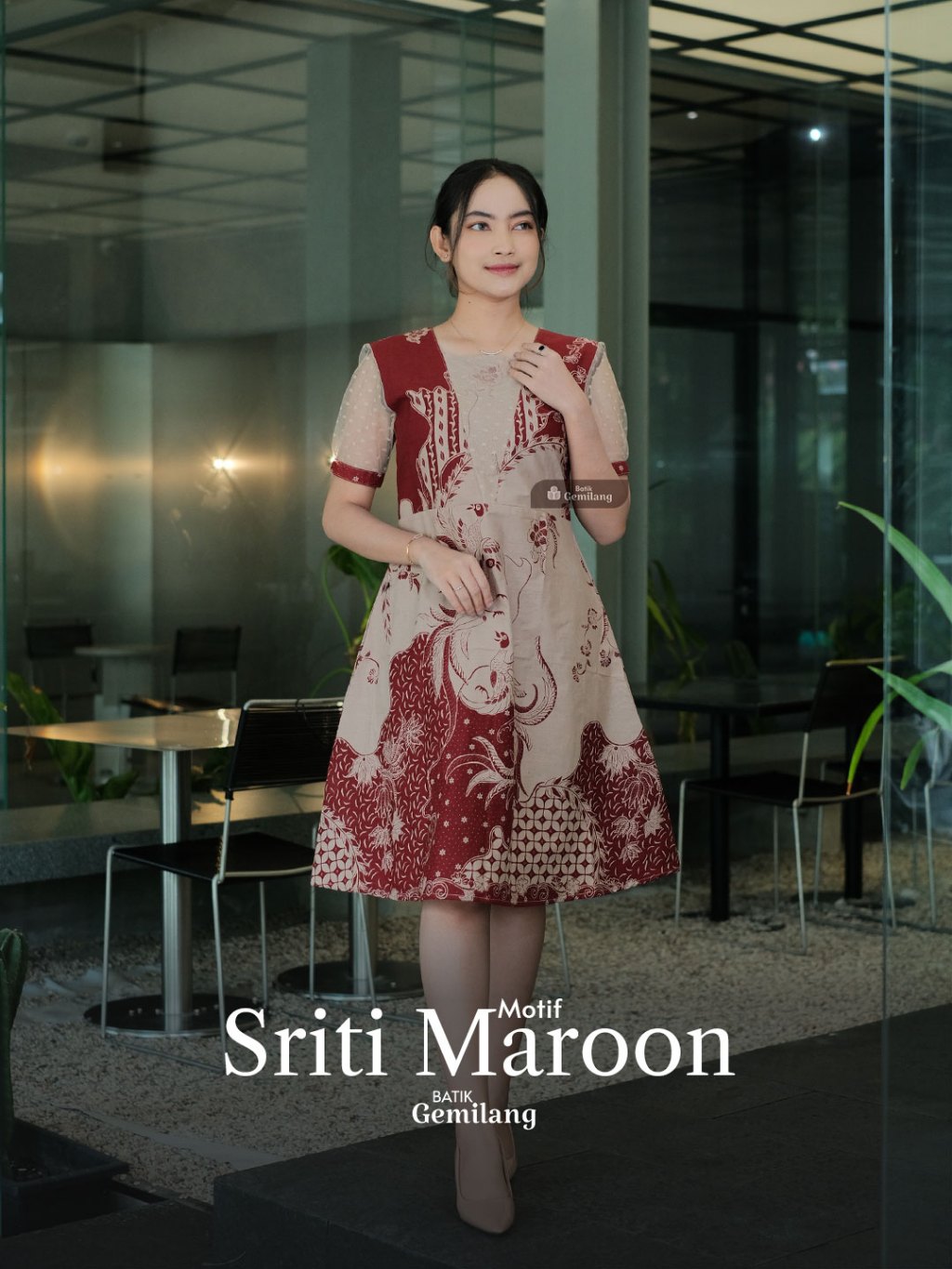 Dress Batik Premium Lapis Tricot | Dress Wisuda | Dress Natal | Dress Lamaran - Motif Sriti Maroon