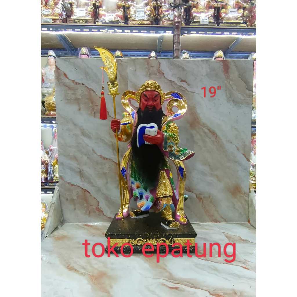 Patung kwan kong / kwan kung / kwan te - berdiri - 19 inch - kayu taiwan - buku - s25