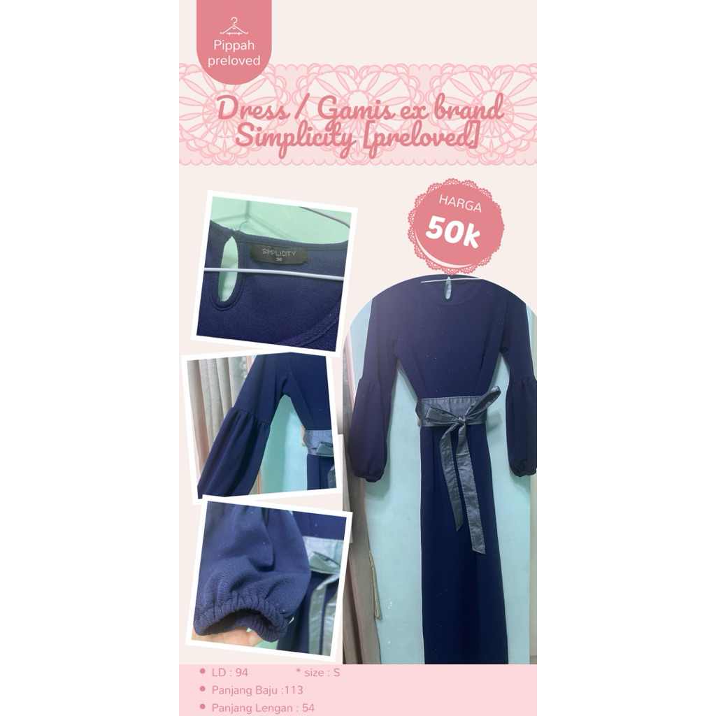 Dress / Gamis Pesta Warna Navy Murah ex Brand Simplicity Size S [Preloved]
