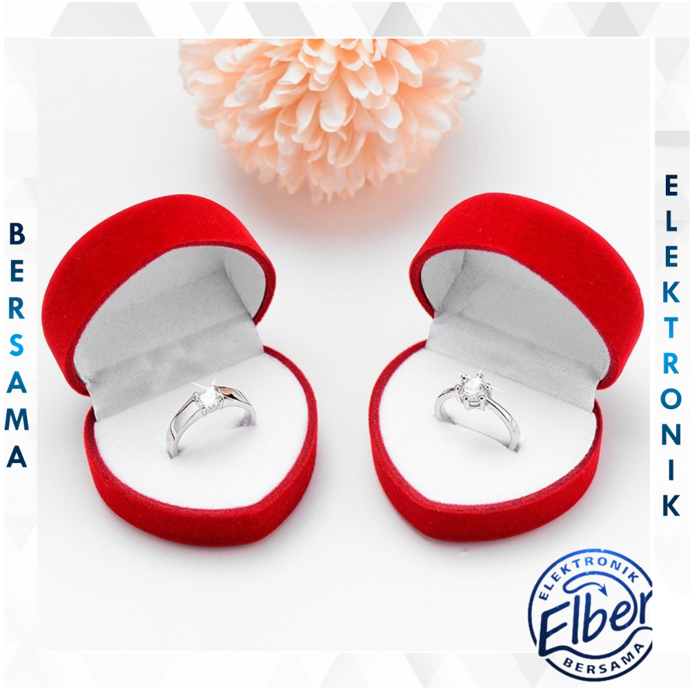 ELBER Ring Box Love/Kotak Cincin Bentuk Love Hati/Tempat Menyimpan Perhiasan/Kotak Perhiasan Beludru