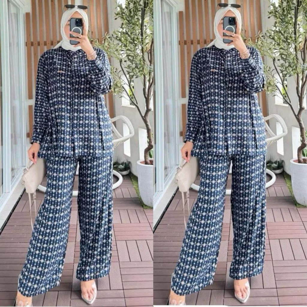 One set wanita dewasa bahan rayon diamond setelan wanit muslim terbaru baju&celana kulot panjang