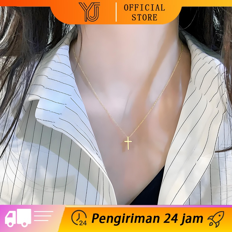 YUEJI • Kristus Salib Necklace • Perhiasan Kalung Salib Titanium • Kalung Salib Polos Stainless Stee