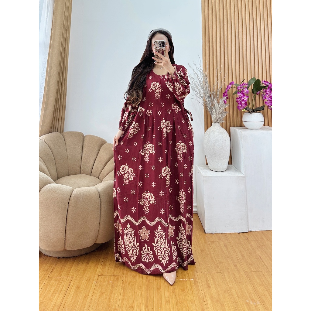 Dress Gamis Panjang Busui Resleting Depan Bahan Tebal Nayan Untuk di Dalam Atau Di Luar Rumah