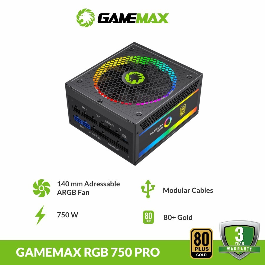 GameMax RGB-750 PRO Power Supply 750W 80+ Gold Modular ATX
