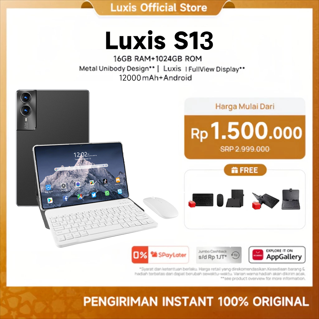[Free+Keyboard Mouse] Luxis Tablet S13 (16GB+1024GB)12.8inch"lPS Screen tablet android15 12000mAh Du
