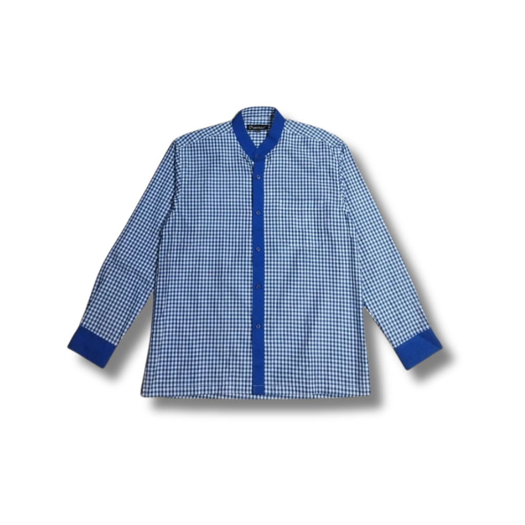 Baju Koko Pria Dewasa Lengan Panjang - Motif Kotak Biru