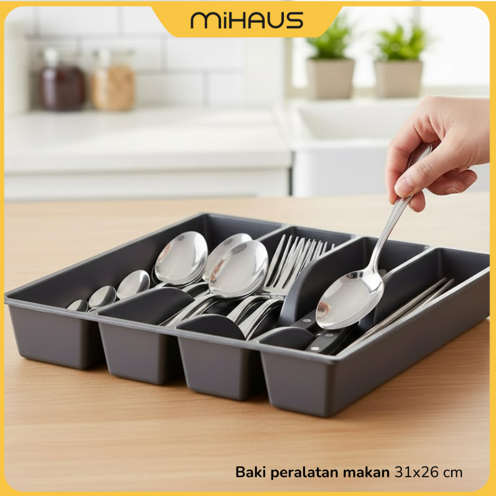 BEST SELLING SWITZERLAND Cutlery tray, Baki Tempat Peralatan Makan/Sendok/Garpu, abu abu SM973