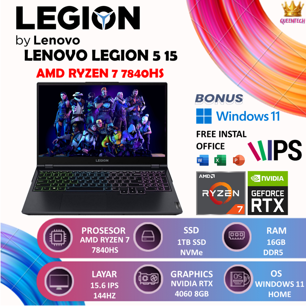 LENOVO LEGION 5 15 AMD RYZEN 7 7840HS RTX4060 8GB/ [16GB/1TB] Windows 11