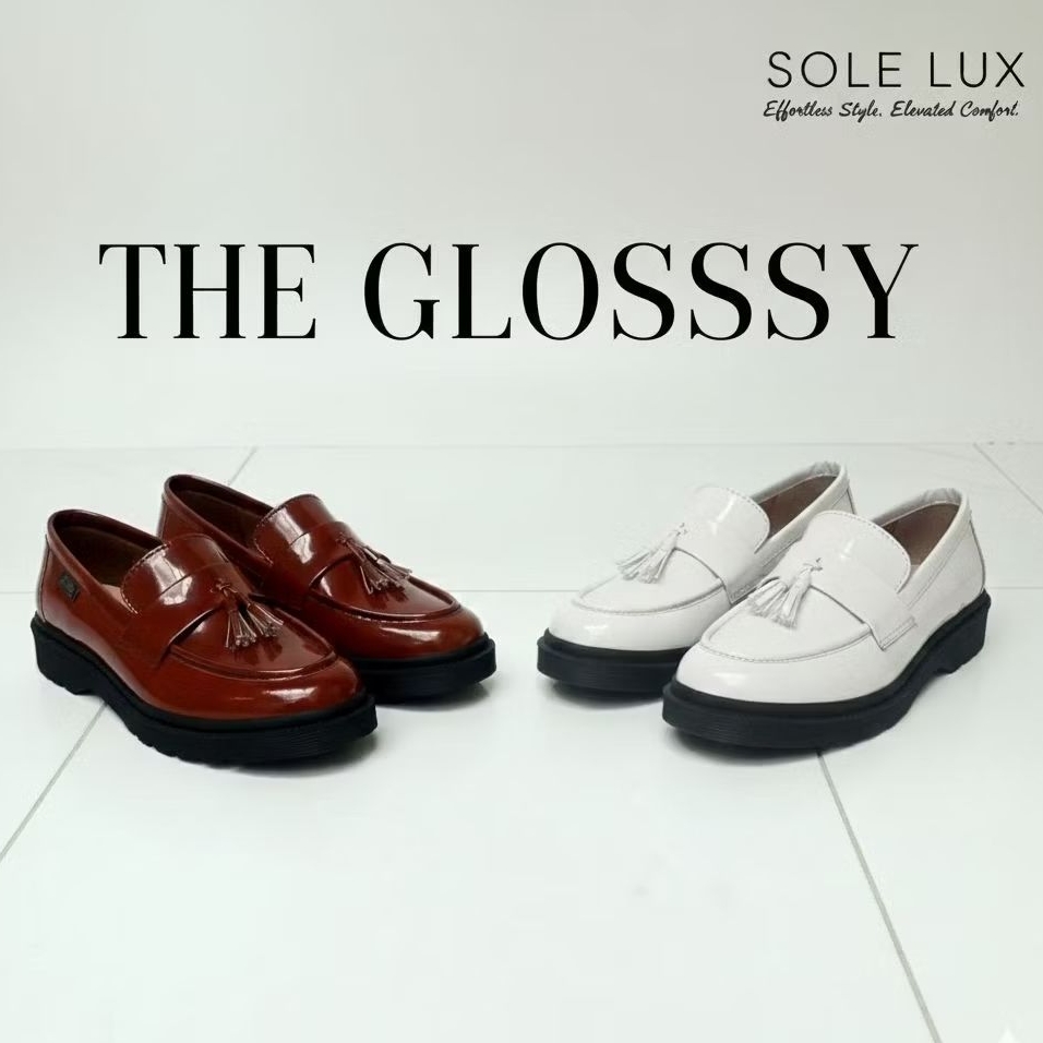 HD - Sepatu Loafer Pantofel Wanita Sol Tebal Rumbai / Sepatu Docmart Style Glossy Lokal Brand HADE