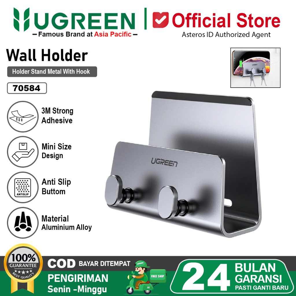 UGREEN Gantungan Dinding Serbaguna Untuk Phone Holder, Charger, Kabel, Kunci Dll 70584